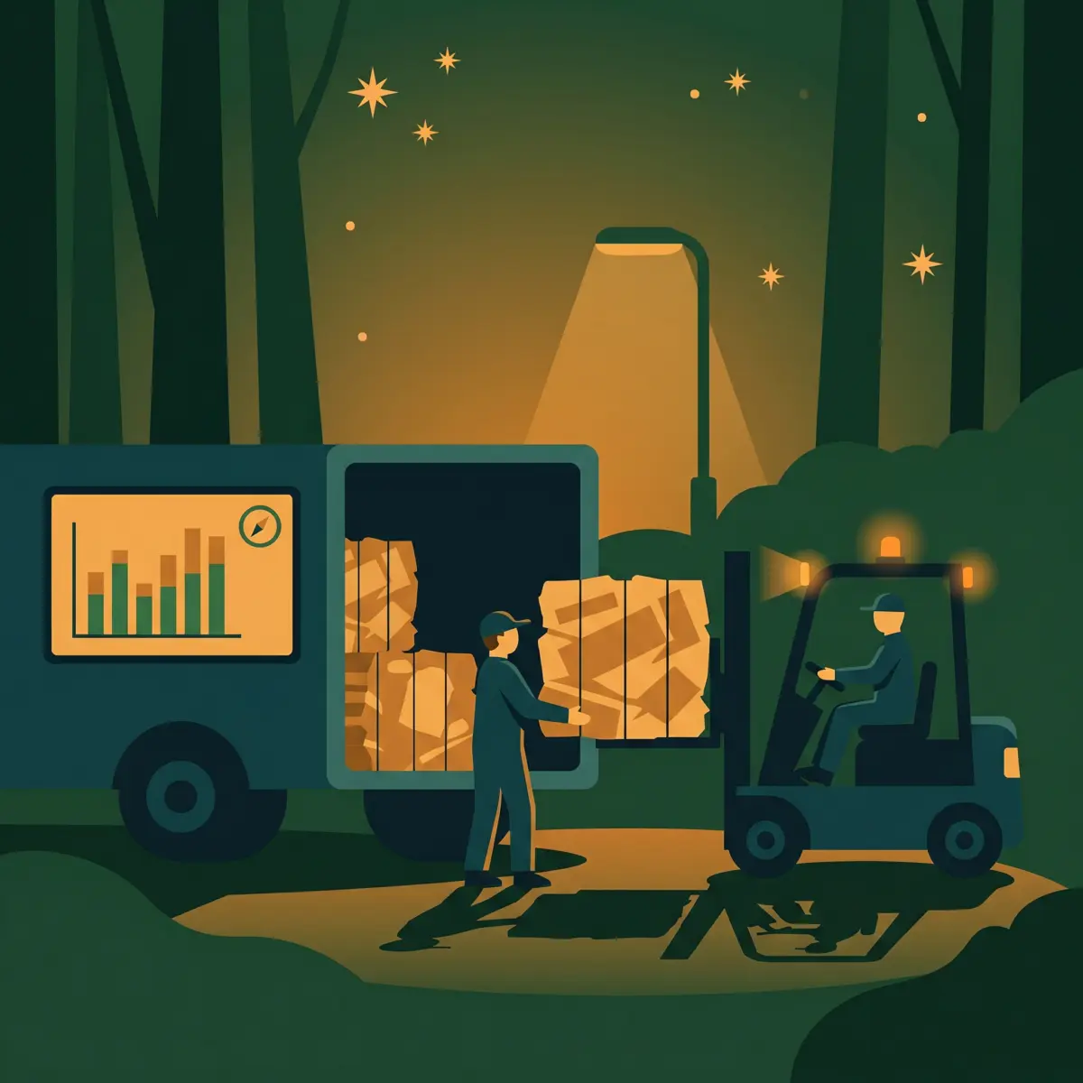 Collected recyclable material moving to a registered recycler with a tracking screen