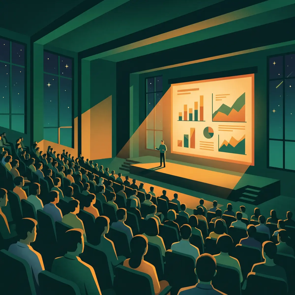 A corporate sustainability training session delivered to a large audience in a training hall