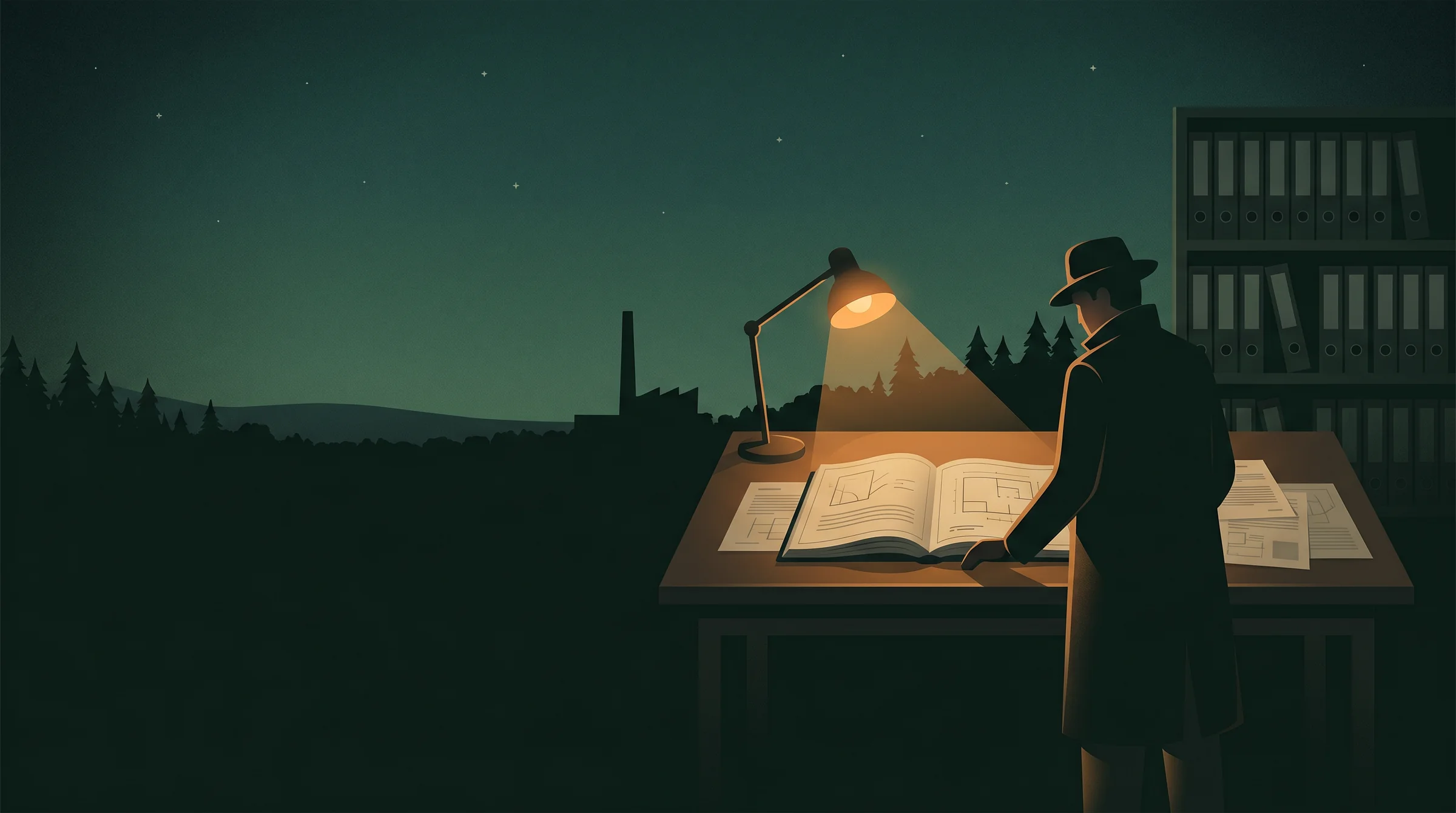 GreenSutra sustainability consultant reviewing carbon, LCA and compliance standards at a lamplit desk at night.