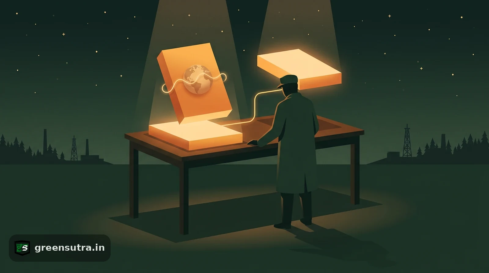 Night-vector figure aligning two stacked sustainability disclosure documents, illustrating IFRS S1 and S2 ESG standards