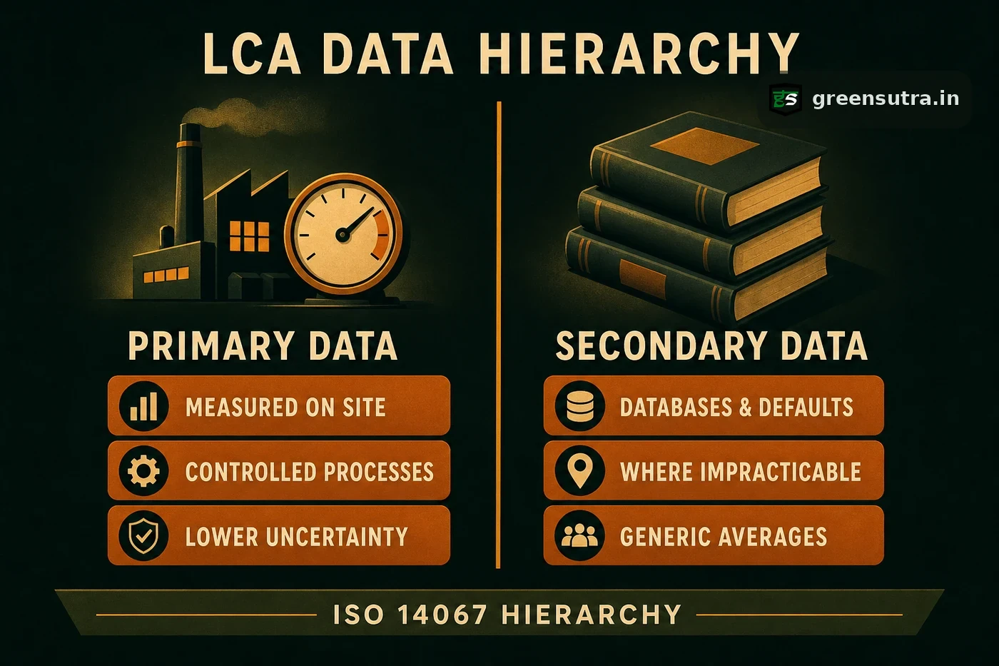 Comparison split of primary versus secondary data in a product carbon footprint under ISO 14067