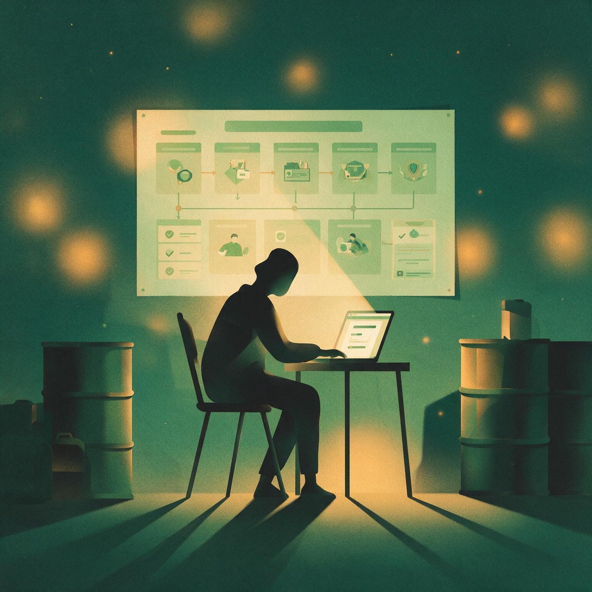 Consultant completing a CPCB used oil EPR portal registration at a desk beside a wall chart