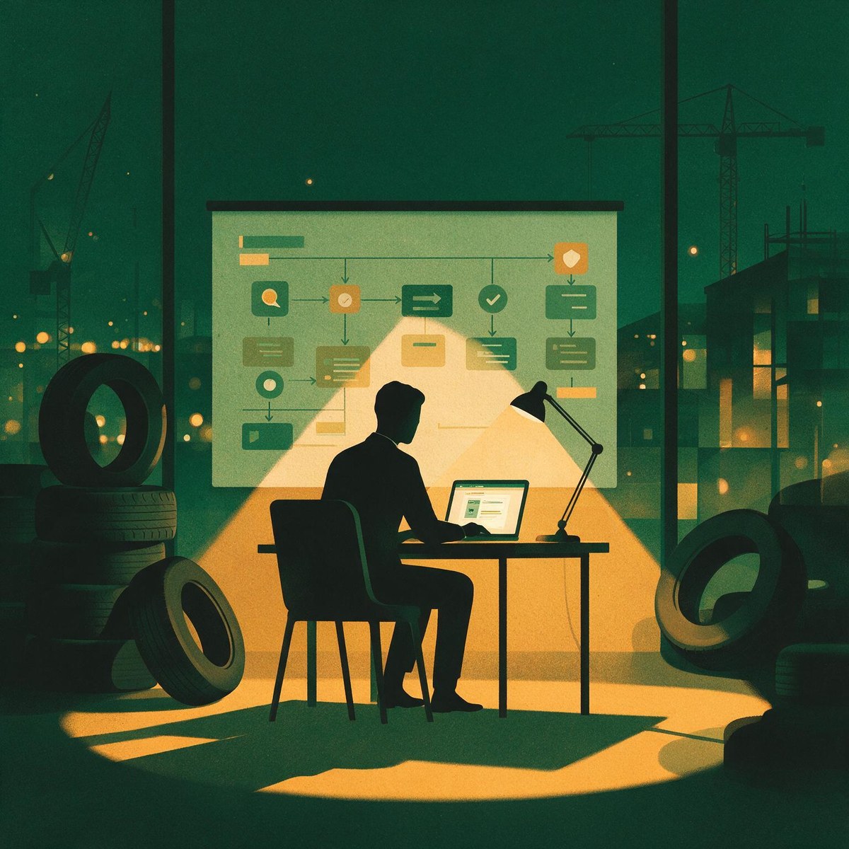 Consultant completing a CPCB waste tyre EPR portal registration at a desk beside a wall chart