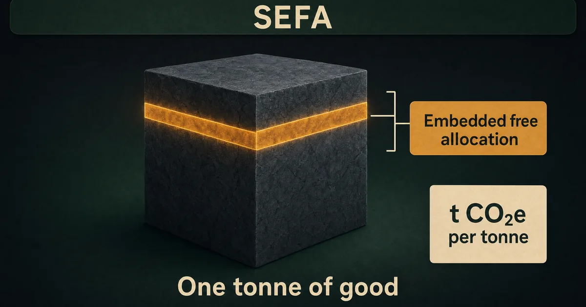 SEFA defined: the embedded free allocation inside one tonne of a good, in tonnes of CO2e per tonne