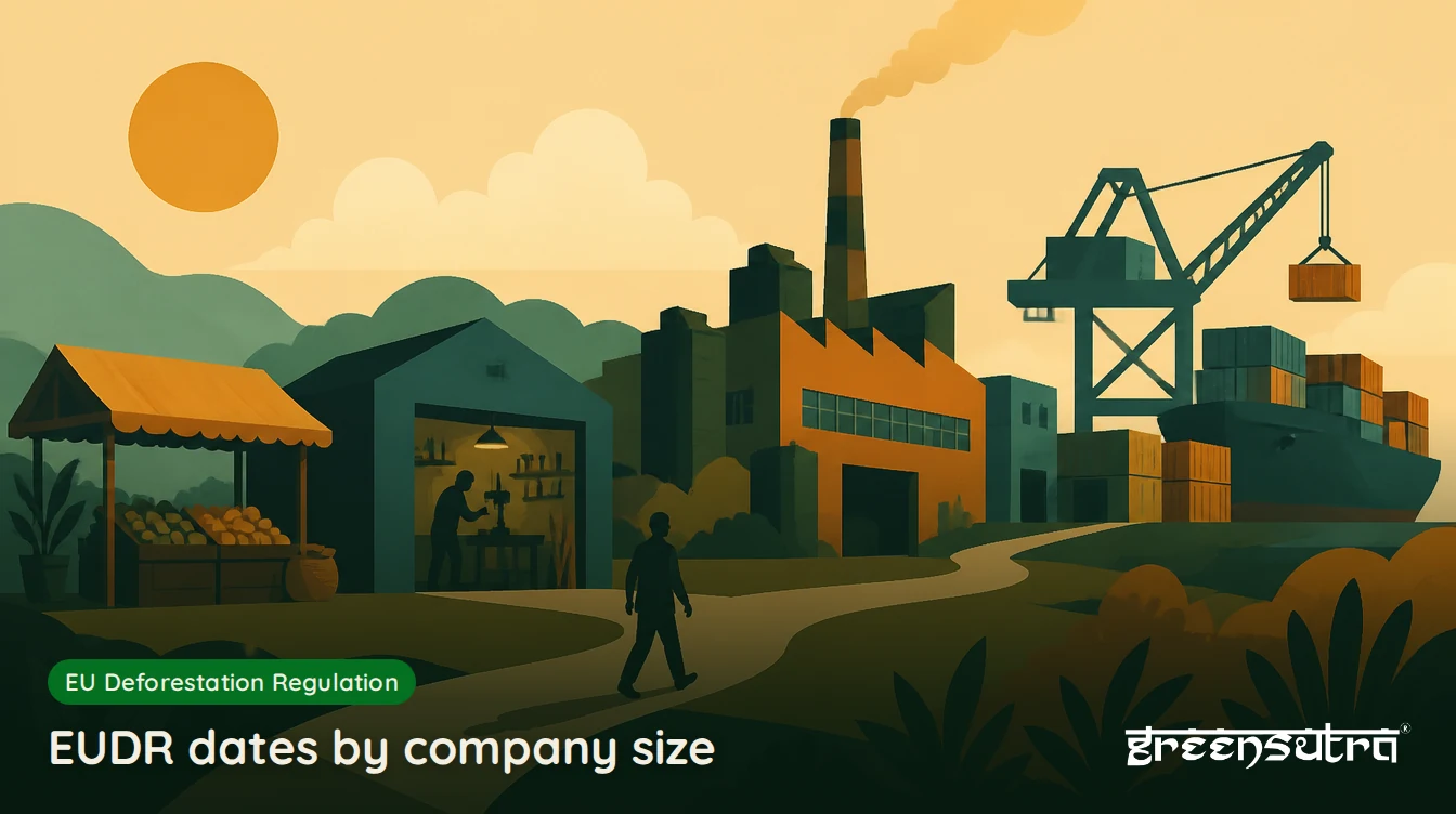 EUDR dates by company size: four businesses of rising size, from market stall to port terminal
