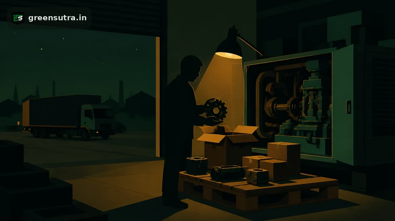 Technician lifting a gear from a parts box beside an open factory machine, for who counts as the PPWR producer when an EU business uses the goods