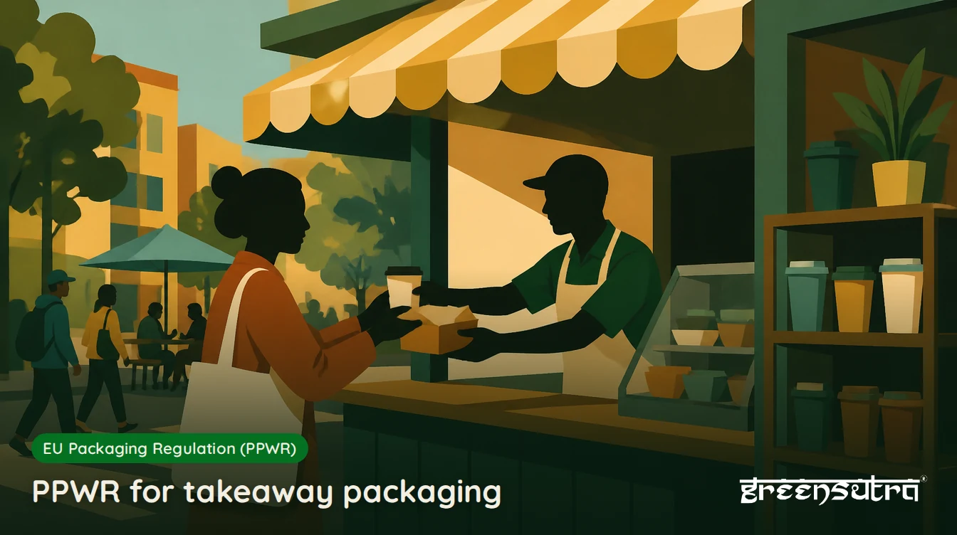 PPWR for takeaway packaging: a street-food vendor handing over a takeaway cup and food box