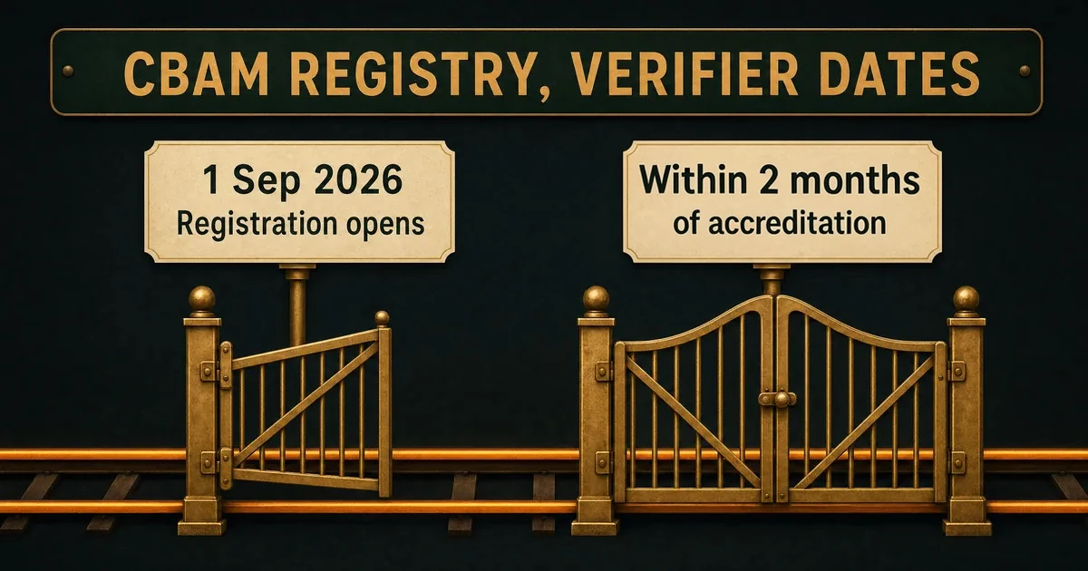 CBAM Registry verifier dates: registration opens 1 September 2026, and each verifier applies within two months of its accreditation
